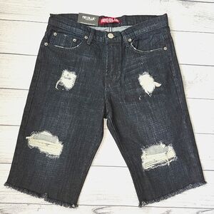 Neo Blue Distressed Black Denim Shorts Size 32 Men